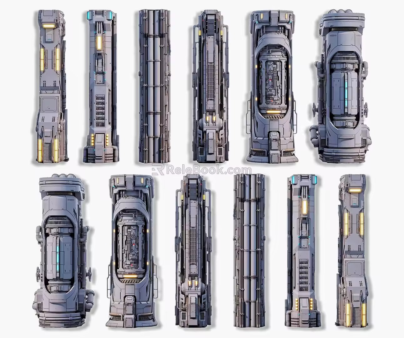 Sci-fi Pillar Column Sci-fi Parts Components Sci-fi Building Pillar Components Future Spaceship Components Parts Pillar Cyberpunk Pillar Parts 3d model