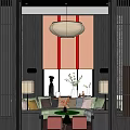 Elegant Hotel Lobby Interior With Round Pendant Light Sofa Seating And Large Windows 3d model