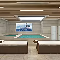SPA Sauna Room With Wooden Lockers Rest Beds And White Towels On Gray Tiled Floor
