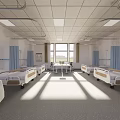 Hospital Ward Interior With Multiple Beds Medical Equipment Room Layout And Ceiling Lights