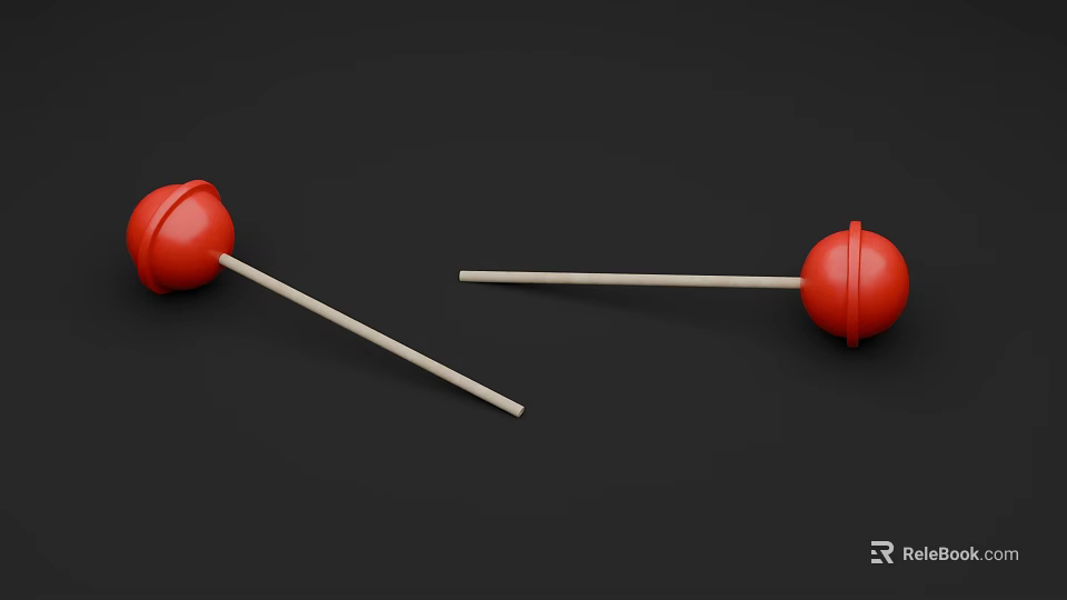 Two Vibrant Red Lollipops With Wooden Sticks On Black Background 3d model 