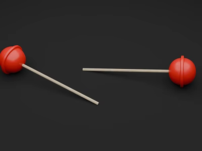 Two Vibrant Red Lollipops With Wooden Sticks On Black Background 3d model