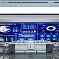 Hi tech Monitoring Room Interior With Digital Displays And Control Desk
