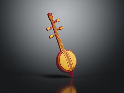 Artistic Lute Style Instrument Themed Paintbrush Design Featuring Wooden Neck And Red Brush Tip 3d model