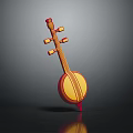 Artistic Lute Style Instrument Themed Paintbrush Design Featuring Wooden Neck And Red Brush Tip