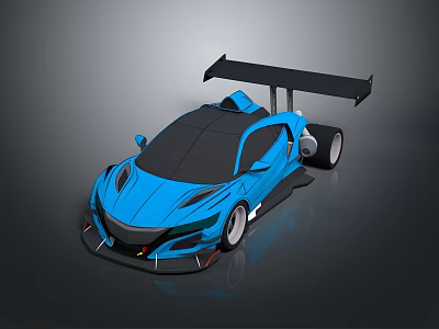 Blue Sports Car With Large Rear Wing Streamlined Body And Sporty Exterior Design 3d model