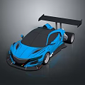 Blue Sports Car With Large Rear Wing Streamlined Body And Sporty Exterior Design