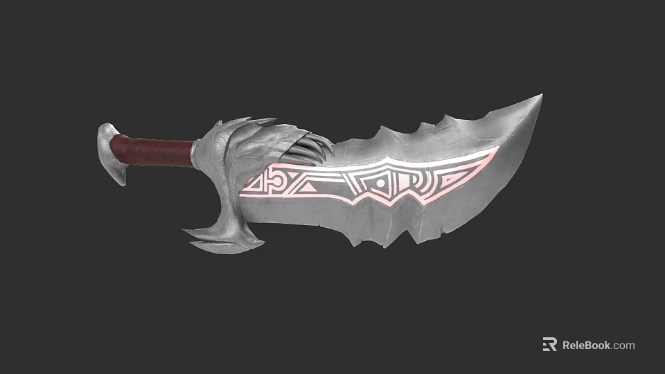 Silver Decorative Weapon With Pink Patterns Red Handle And Dragon Carving 3d model 