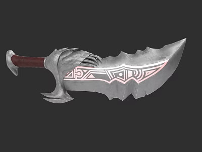 Silver Decorative Weapon With Pink Patterns Red Handle And Dragon Carving 3d model