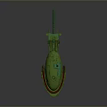 Green Sci Fi Spaceship 3D Model With Red Ring Structure And Detailed Design