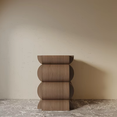 Minimalist Wooden Bedside Table With Layered Circular Design In Brown Tone 3d model