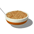 White And Orange Striped Bowl Filled With Cereal And White Spoon On Dark Background
