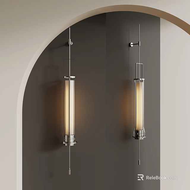 Modern Wall Sconces With Cylindrical Glass Shades Mounted On Dark Gray Wall Warm Lighting 3d model 