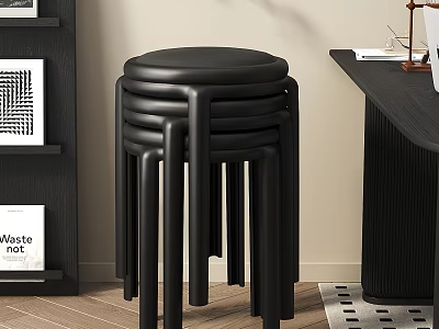 Black Stacked Stools with Modern Minimalist Design in Home Interior 3d model