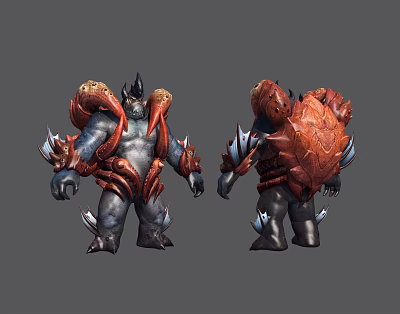 Fantasy Armored Creature Character Design With Red Gray Armor And Spiked Details Front Back Views 3d model