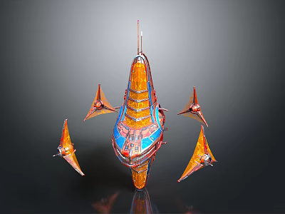 Futuristic Sci Fi Vehicle With Colorful Orange Blue Red Design And Wing Like Structures 3d model