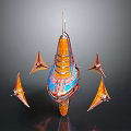 Futuristic Sci Fi Vehicle With Colorful Orange Blue Red Design And Wing Like Structures