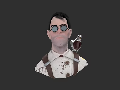 Eccentric Game and Movie Character With Round Glasses Bird on Shoulder and Stained Suspenders 3d model