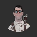 Eccentric Game and Movie Character With Round Glasses Bird on Shoulder and Stained Suspenders