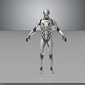 White Humanoid Robot Creature With Blue Accent Lines Standing Pose And Reflective Surface 3d model