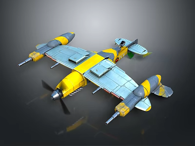 Yellow And Silver 3D Airplane Model With Twin Propellers And Detailed Wing Structure 3d model