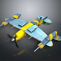 Yellow And Silver 3D Airplane Model With Twin Propellers And Detailed Wing Structure