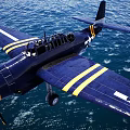 Vintage Fighter Jet with Blue Body Yellow Stripes and White Star Logo and Propeller Design