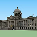 Domed Stone Office Building With Columns Front Steps And Flag Under Blue Sky 3d model