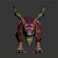 Red Grid Pattern Dragon Game or Movie Character with Long Body and Horns