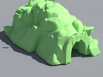 Green 3D Model Rock Formation With Textured Surface And Cave Like Opening On Gray Background 3d model