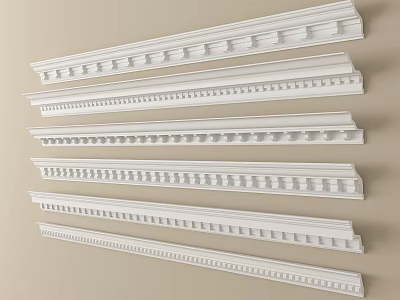White Plaster Cornice with Various Decorative Patterns for Interior Design 3d model