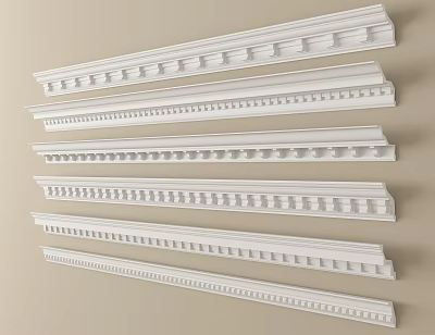 White Plaster Cornice with Various Decorative Patterns for Interior Design 3d model