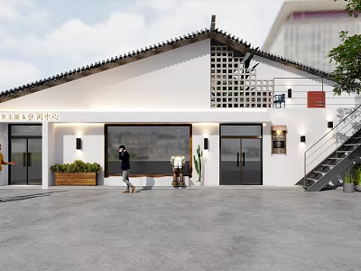 Traditional Chinese Style Building Exterior With White Walls And Wooden Doors 3d model