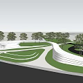 Modern Garden Landscape With Curved Pathway Green Lawn Trees And Architectural Structure