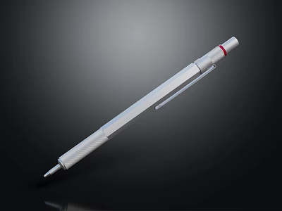 Silver Metal Mechanical Pencil With Red Top Textured Body And Clip 3d model