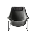 Modern Leisure Chair With Curved Leather Seat And Black Metal Frame