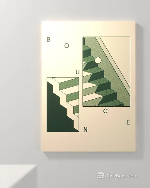 Abstract Bounce Typography Design With Staircase Illustration And Geometric Patterns 3d model 