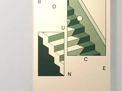Abstract Bounce Typography Design With Staircase Illustration And Geometric Patterns 3d model