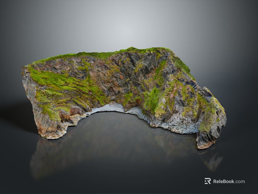 Natural Landscape Featuring Rocky Formation With Green Moss Vegetation And Arched Hollow 3d model 