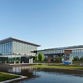 Modern Industrial Factory Complex With Large Scale Layout Greenery Roads And River