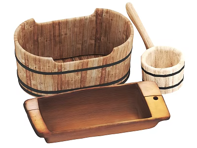 Ceramic Kitchen Vessels With Wooden Texture Design For Home Storage And Decor 3d model