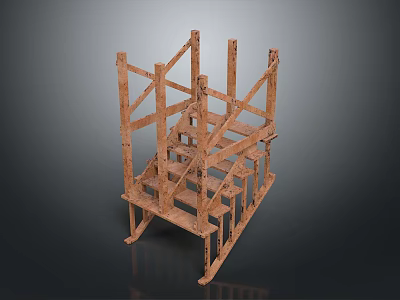 Building Construction Scaffolding Wooden Structure With Multi Level Support Frames 3d model