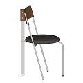 Modern Leisure Chair With Wooden Back Metal Frame And Black Leather Seat