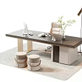Modern Office Desk Design with Wooden Marble Top Chair Lamp and Laptop