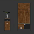 Minimalist Wooden Entryway Cabinet With Shoe Bench Hooks Vase And Green Plant