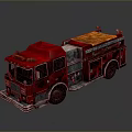 Red Fire Truck With Detailed Design Silver Parts And Orange Top Reflective Surface