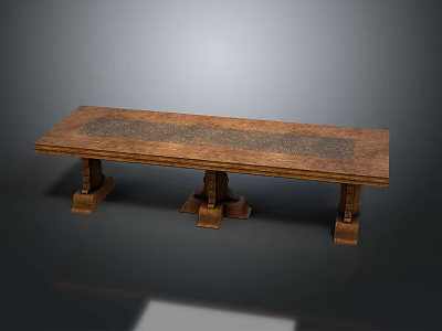 Rustic Solid Wood Dining Table With Textured Tabletop And Sturdy Carved Legs 3d model