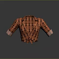 Stylish Orange Plaid Cropped Short Sleeve Collared Shirt With Tie Front And Striped Cuffs