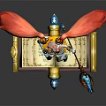 Game Movie Character Red Twin Ponytails Golden Decorations Yellow Dress Magic Wand On Open Book