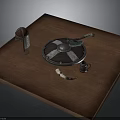 Ancient Viking Weapons Collection With Shield Axe Helmet And Horn On Brown Wooden Table